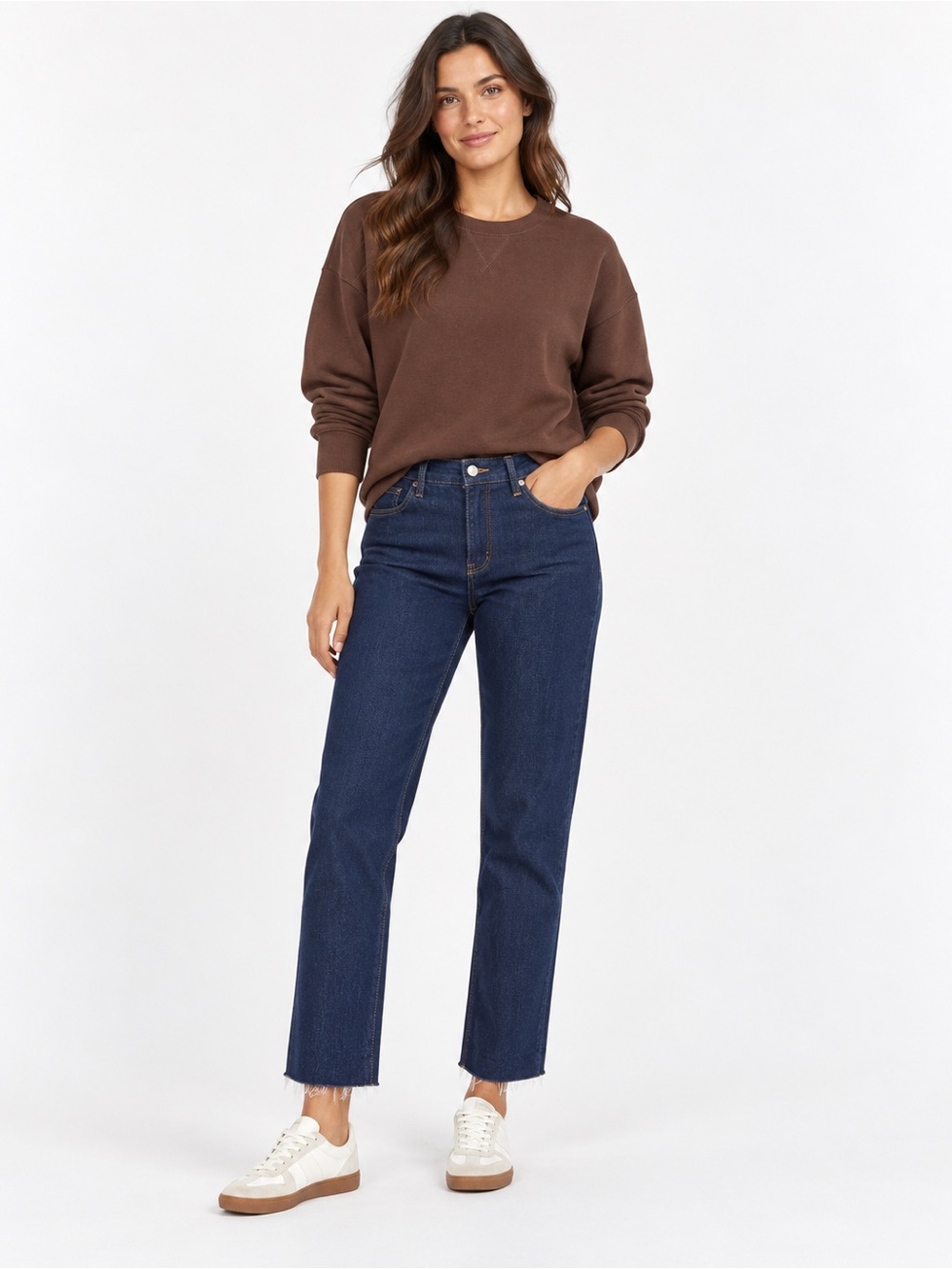 L'AGENCE Dark Blue Cropped Straight-Leg Jeans